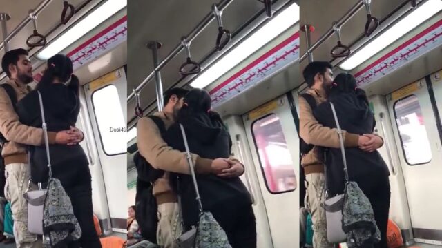 College Couple viral mms Romance Kiss in Delhi Metro